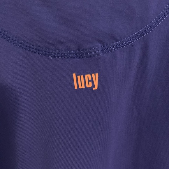 Lucy purple/blue athletic tank top w/white and purple ruffle, Womens size Small - Picture 5 of 9